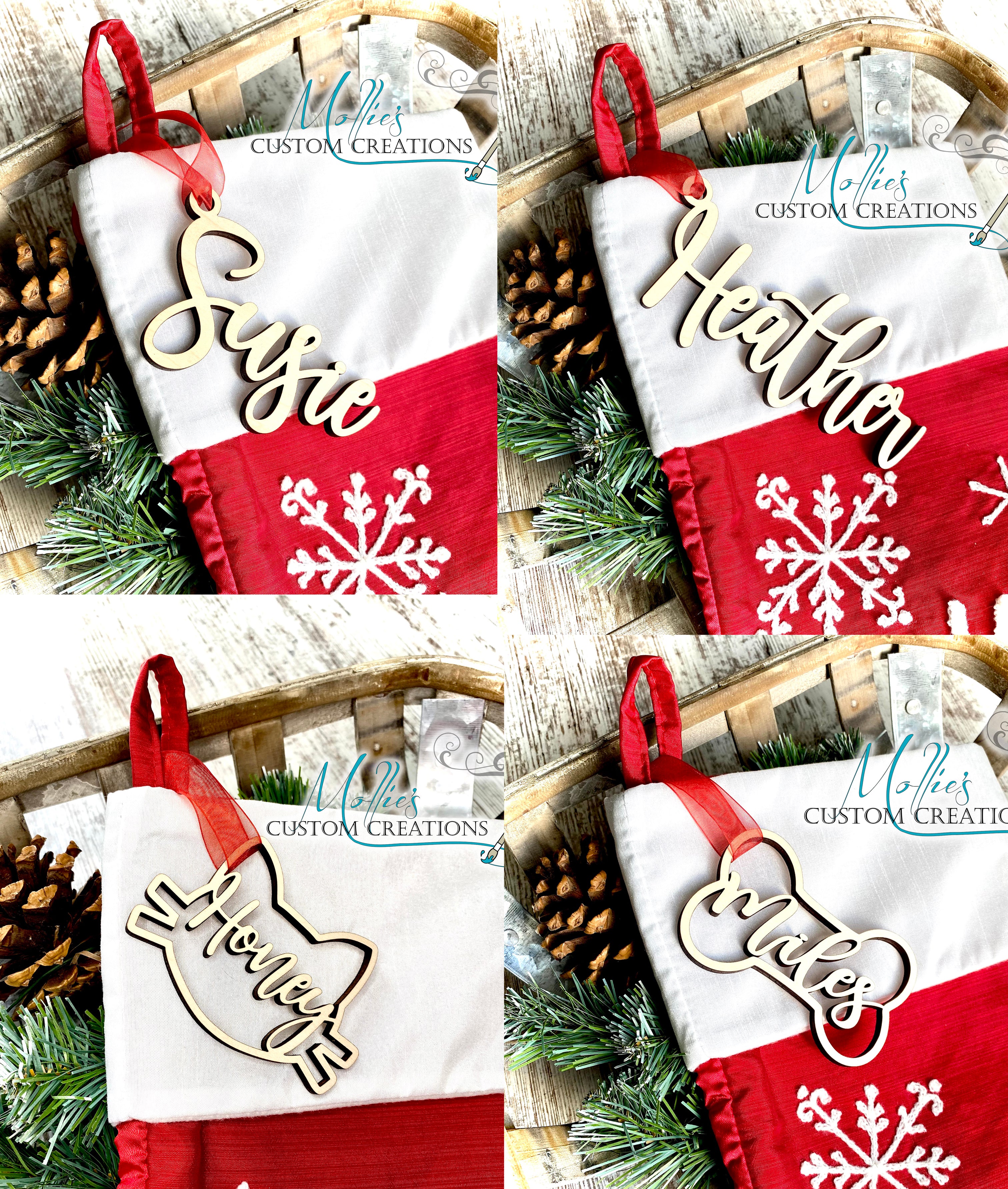 Cutout Name Stocking Tags, Personalized | Wooden Christmas Tags, single  layer